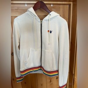 Aviator Nation classic 5 stripe relaxed hoodie in vintage white